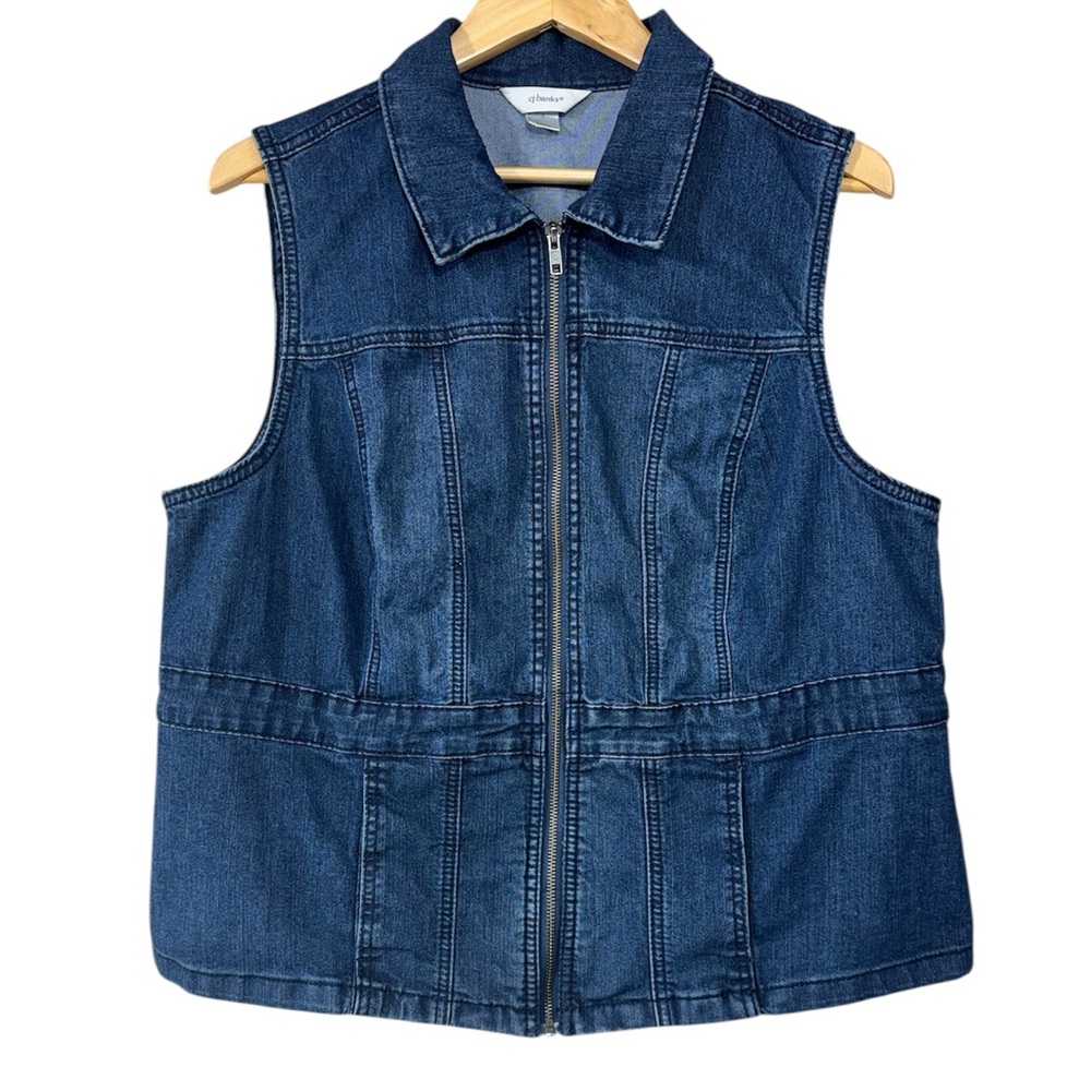 Christopher & Banks Womens Denim Jean Vest Zipper Closure Collared Size X (14W)